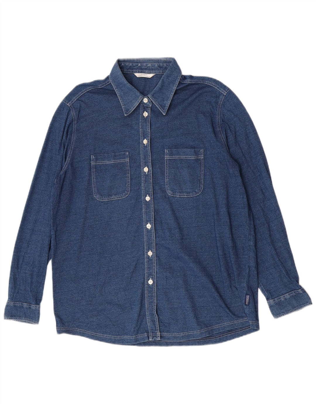 Marks & Spencer Womens Shirt UK 14 Medium Navy Blue Cotton