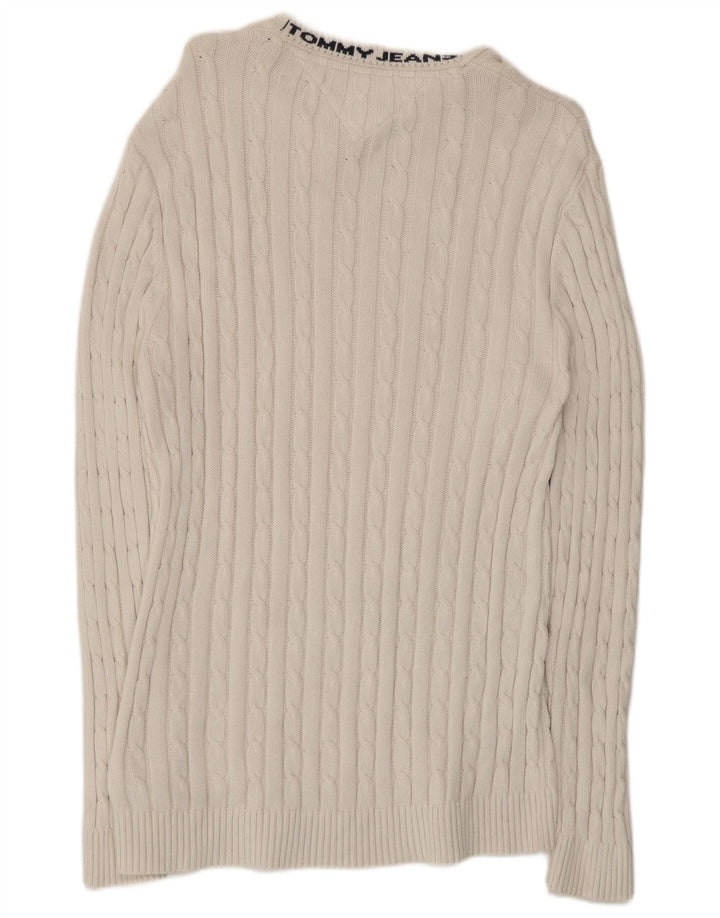 Tommy Hilfiger Mens Crew Neck Jumper Sweater Medium White Cotton