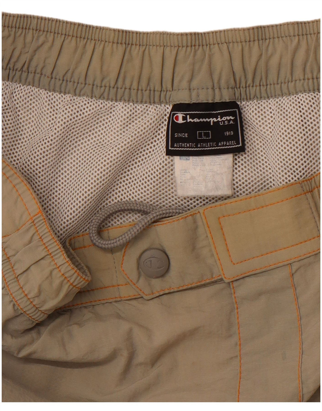 CHAMPION Mens Graphic Swimming Shorts Large Khaki Colourblock Polyamide