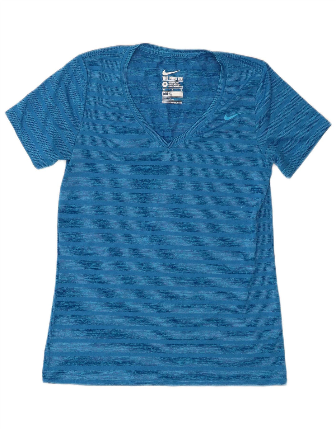 Nike Womens Dri Fit T-Shirt Top UK 12 Medium Blue Striped Polyester