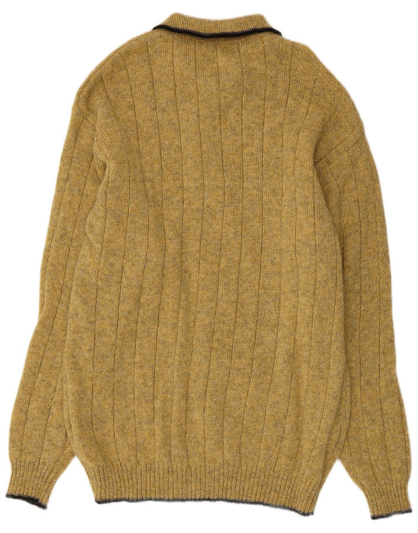 Vintage Mens Polo Neck Jumper Sweater Medium Yellow Wool