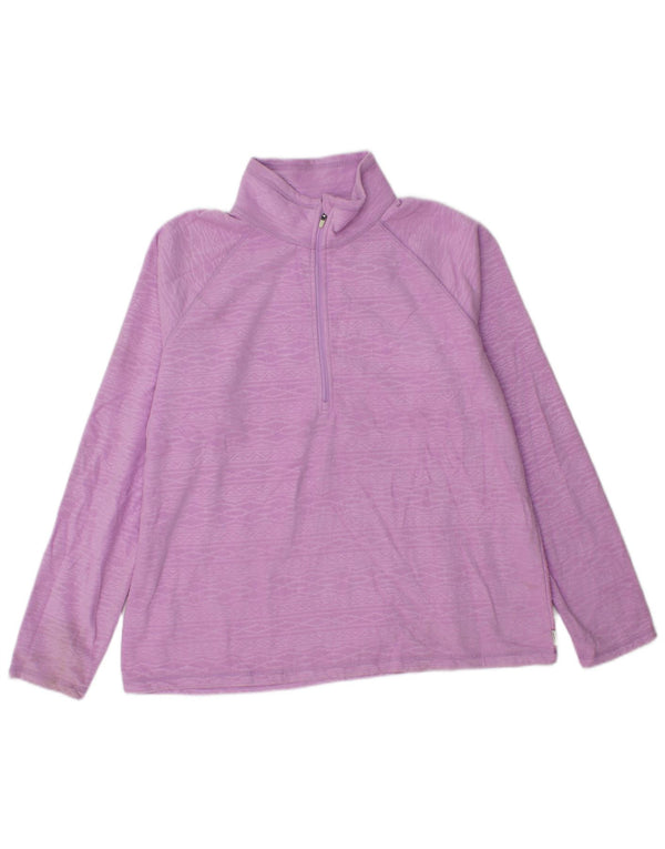 EDDIE BAUER Womens Zip Neck Fleece Jumper UK 18 XL Purple Geometric