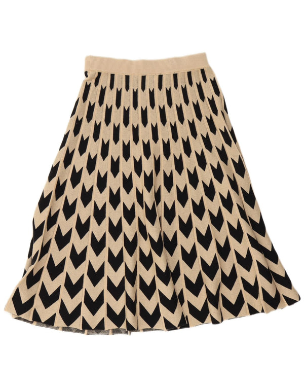 Hugo Boss Womens Knit Flared Skirt Medium W30 Beige Geometric Wool