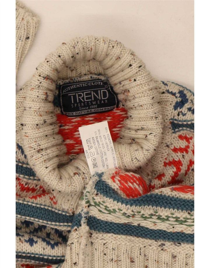 Trend Mens Roll Neck Jumper Sweater Medium Grey Fair Isle Acrylic