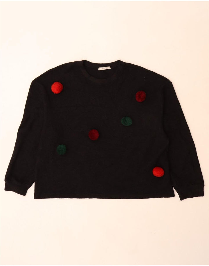 Zara Womens Oversized Sweatshirt Jumper UK 10 Small Black Polka Dot