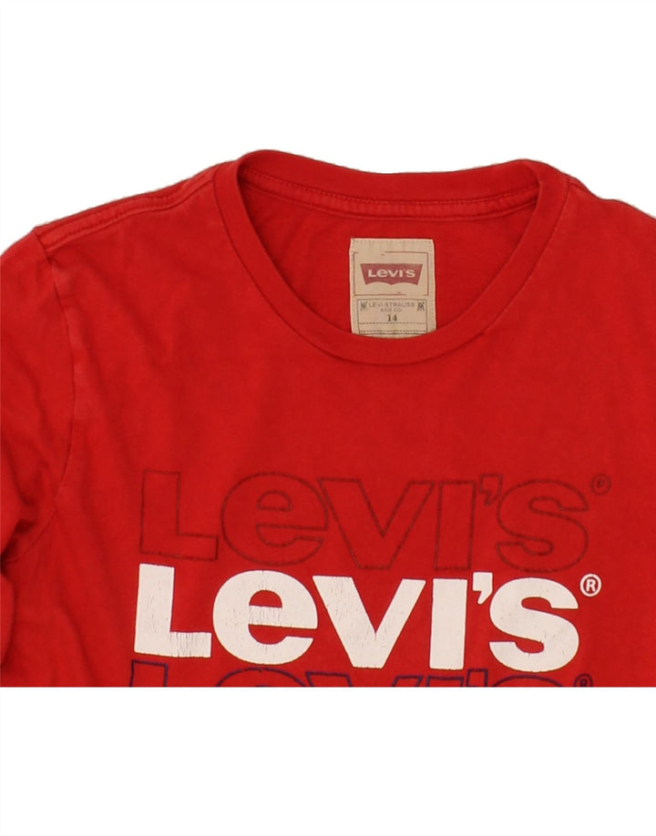 LEVI'S Boys Graphic Top Long Sleeve 13-14 Years Red Cotton Vintage Levi's and Second-Hand Levi's from Messina Hembry 