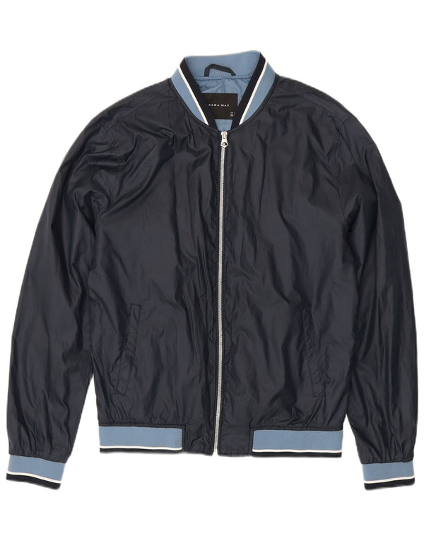 Zara Mens Bomber Jacket UK 40 Large Navy Blue Colourblock Polyester