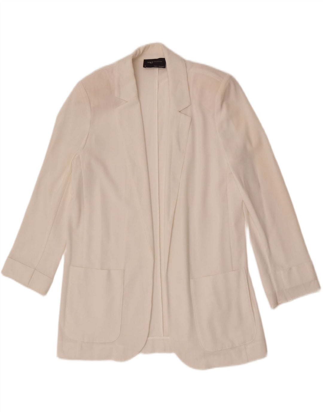 Marks & Spencer Womens Open Blazer Jacket UK 10 Small White Polyester