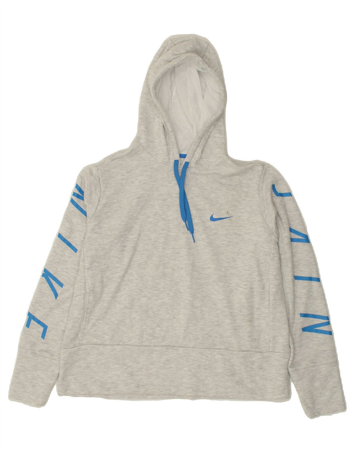 NIKE Womens Oversized Graphic Hoodie Jumper UK 14 Medium Grey Rayon Vintage Nike and Second-Hand Nike from Messina Hembry 