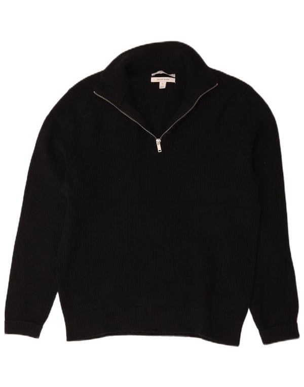 Marks & Spencer Mens Zip Neck Jumper Sweater Medium Navy Blue Cotton