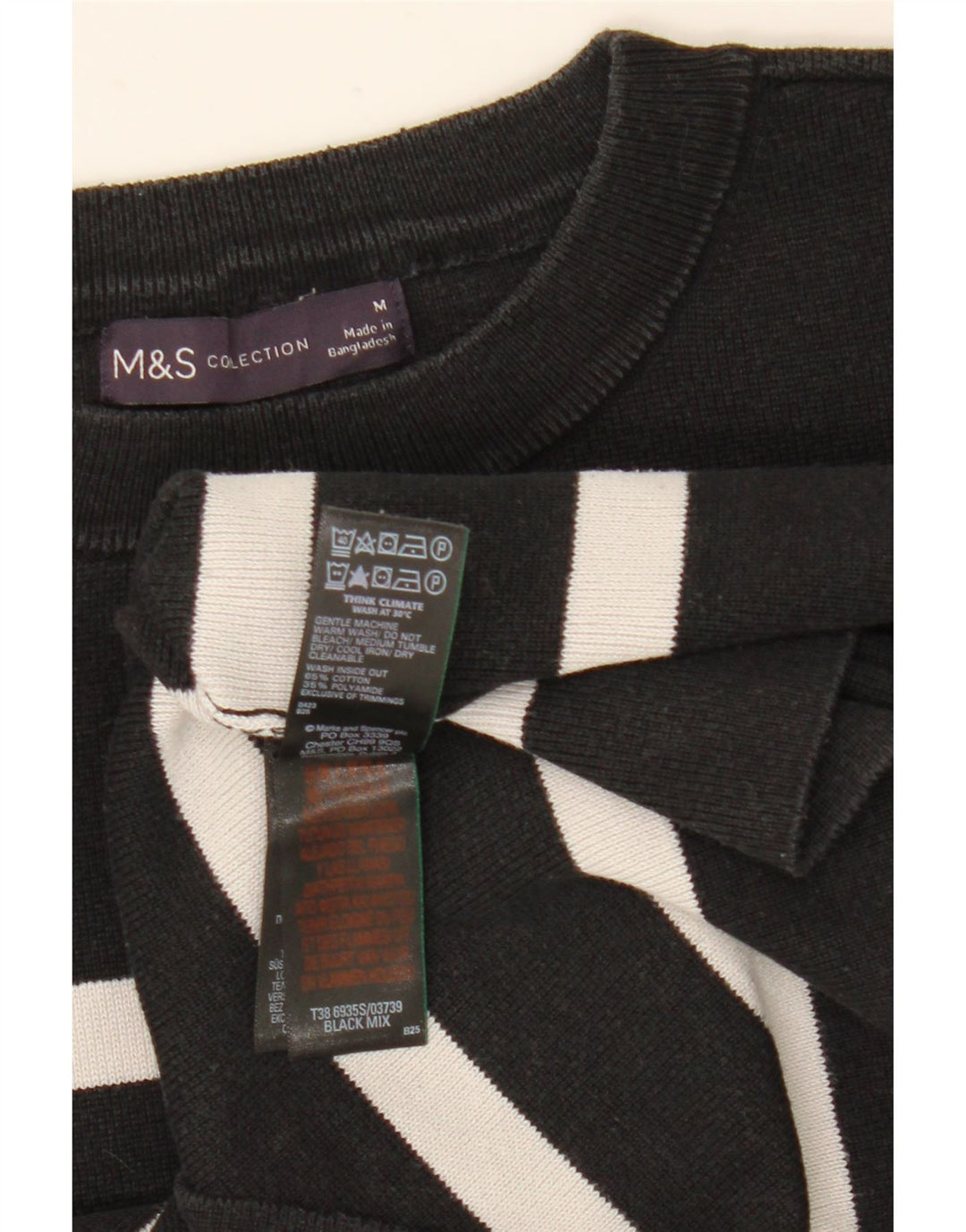 Marks & Spencer Womens Crew Neck Jumper Sweater UK 12 Medium Black Striped