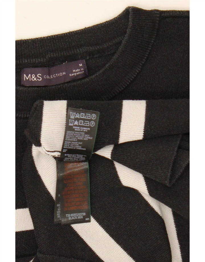Marks & Spencer Womens Crew Neck Jumper Sweater UK 12 Medium Black Striped