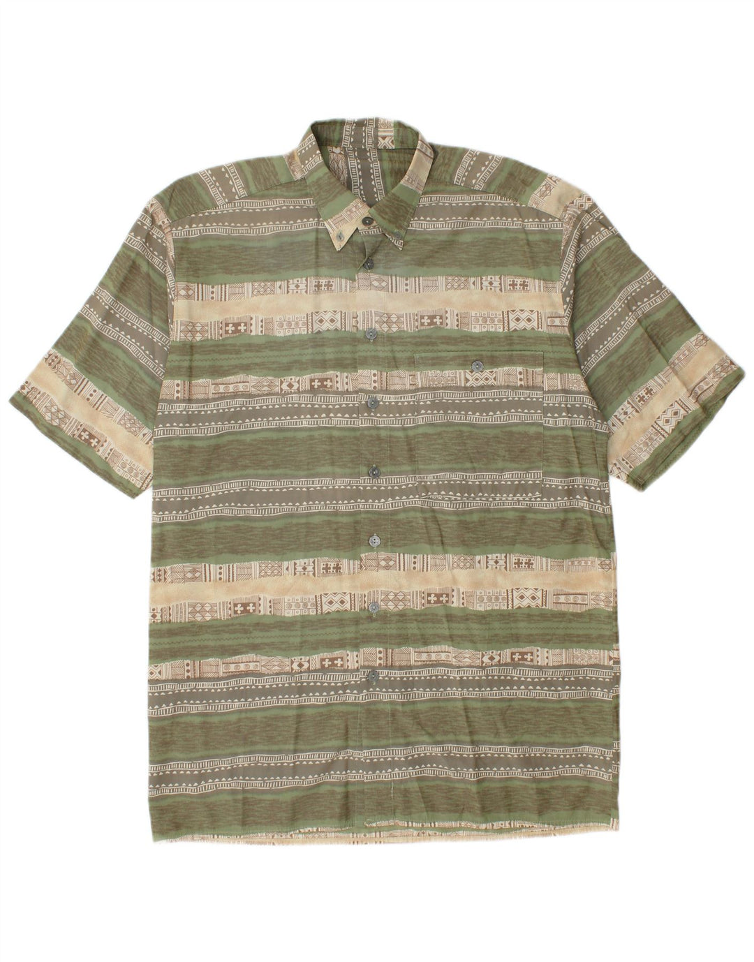 Vintage Mens Short Sleeve Shirt Large Green Striped
