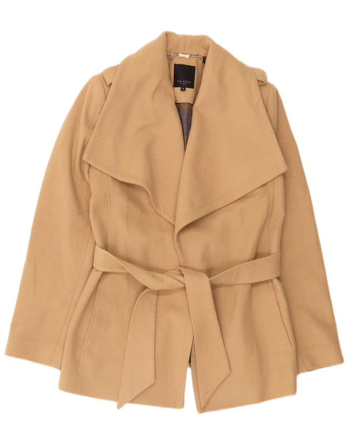 Ted Baker Womens Overcoat Size 3 Medium Beige Wool