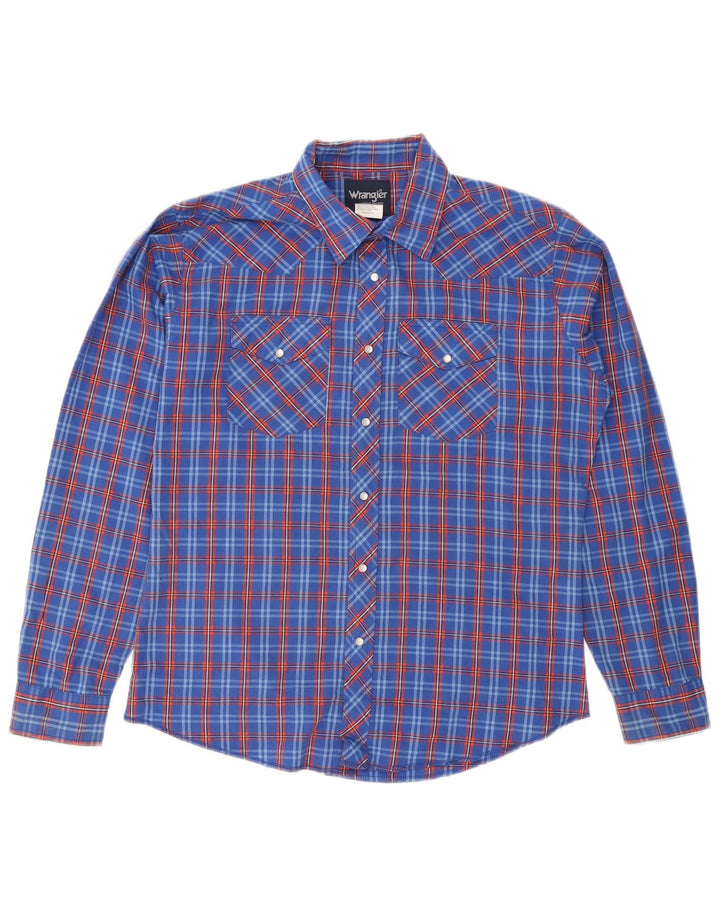WRANGLER Boys Shirt 15-16 Years 2XL Blue Plaid Cotton