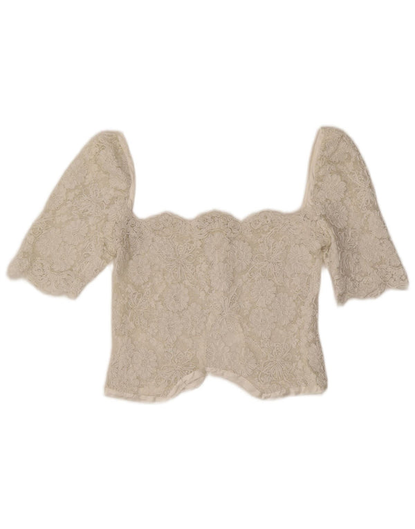 Vintage Womens Lace Crop Top UK 4 XS White