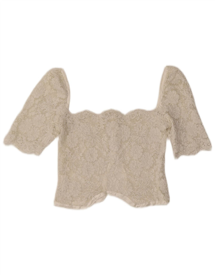 Vintage Womens Lace Crop Top UK 4 XS White
