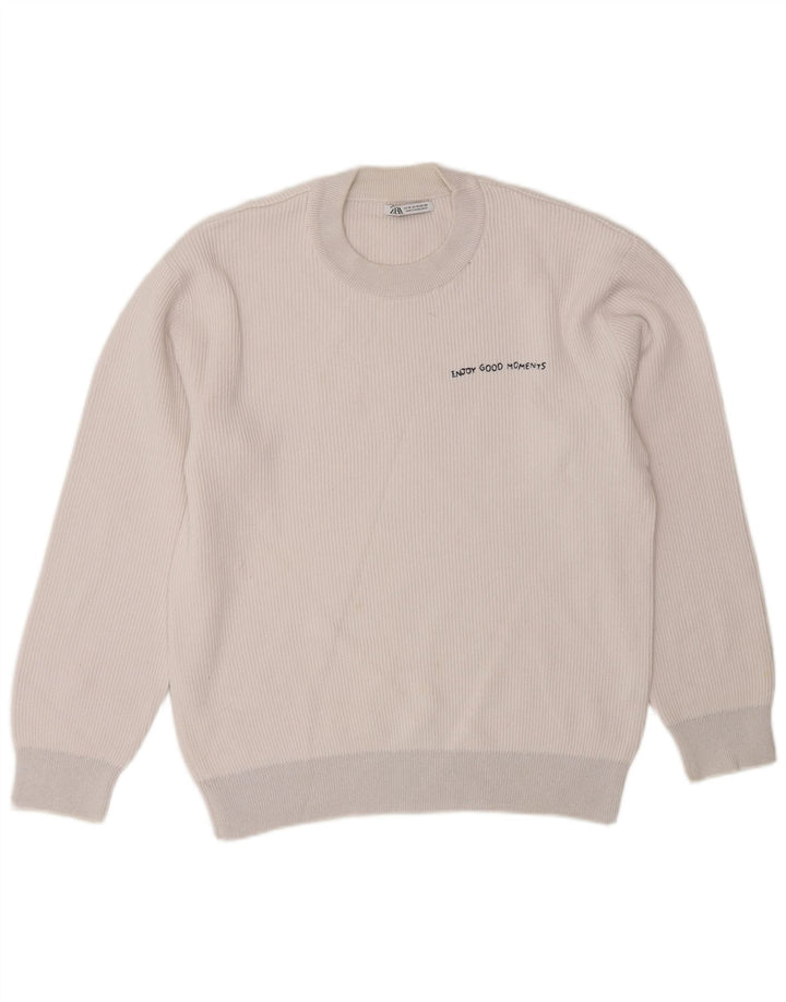 Zara Mens Crew Neck Jumper Sweater Medium White Cotton
