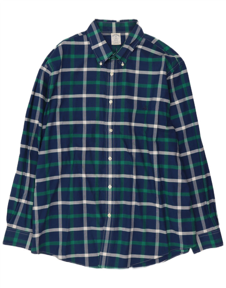 Brooks Brothers Mens Regent Shirt 2XL Blue Check Cotton