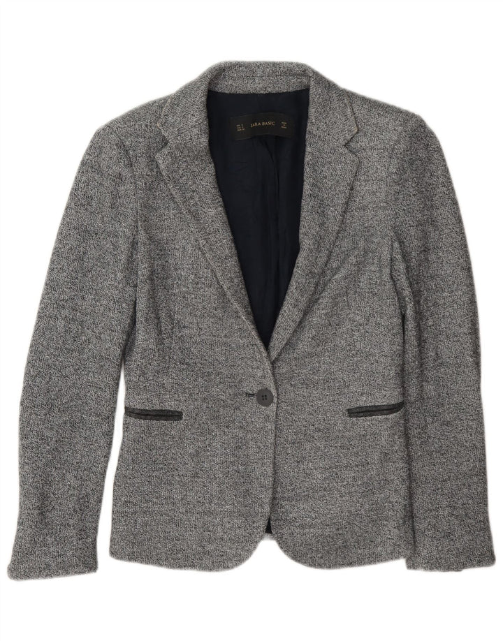 Zara Womens 1 Button Blazer Jacket UK 10 Small Grey Flecked
