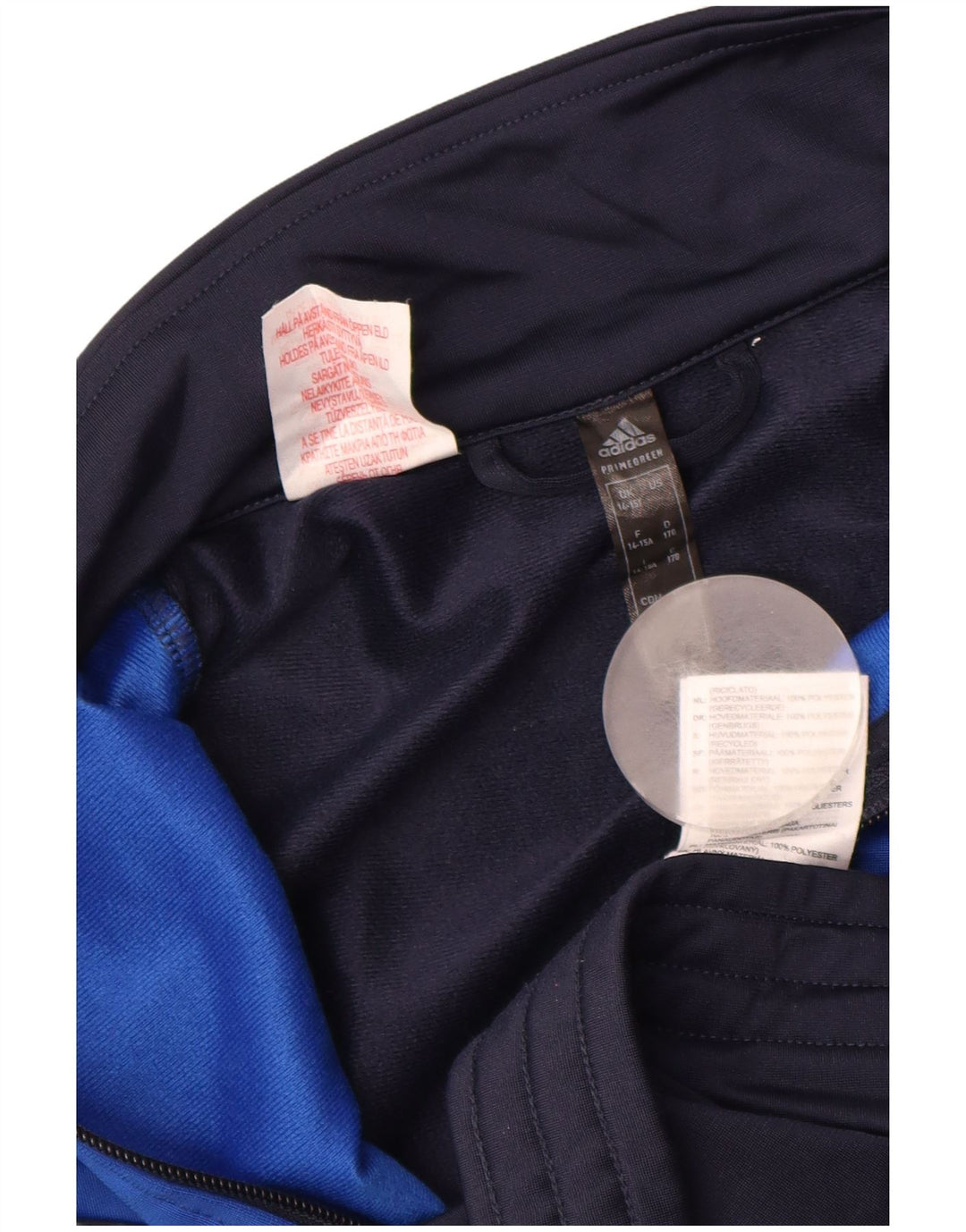 ADIDAS Boys Tracksuit Top Jacket 14-15 Years Navy Blue Colourblock