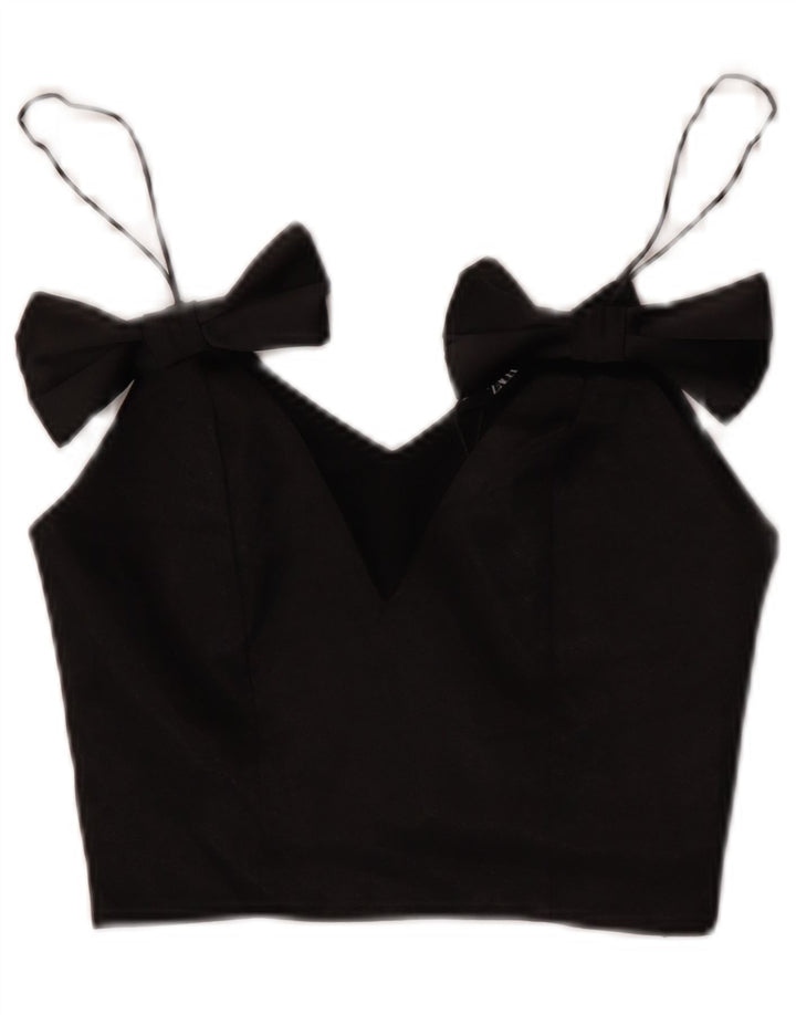 Zara Womens Crop Cami Top UK 4 XS Black Polyester