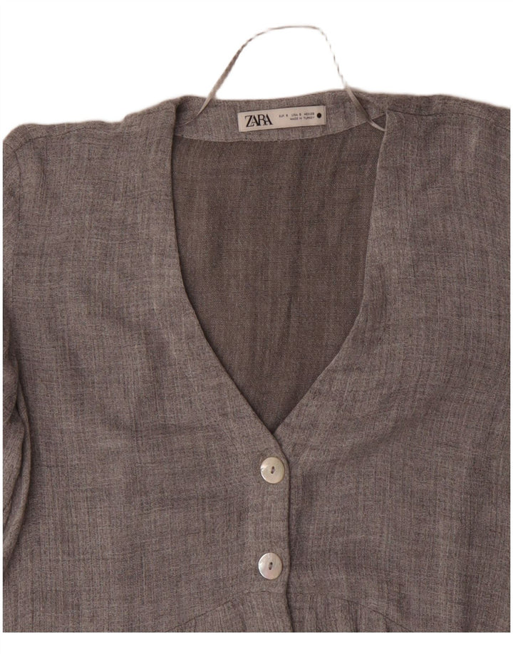 ZARA Womens 3/4 Sleeve 5 Button Blazer Jacket UK 10 Small Grey