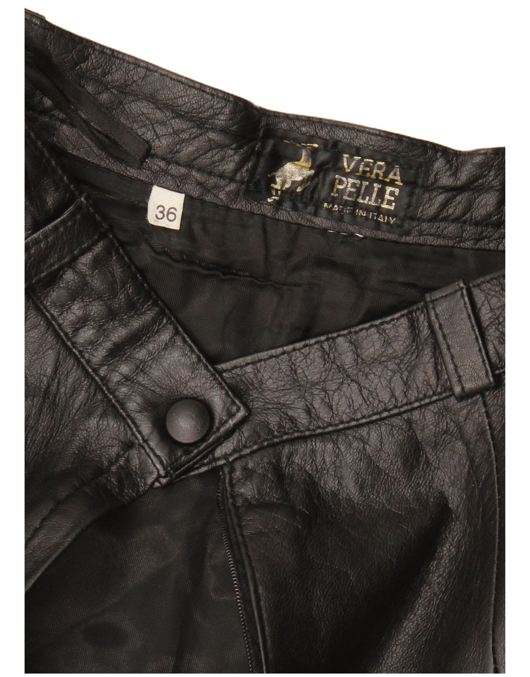 VINTAGE Womens Leather Skirt EU 36 Small W26 Black Leather