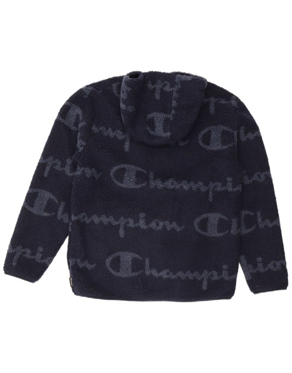 Champion Mens Graphic Hooded Fleece Jumper Medium Navy Blue Polyester