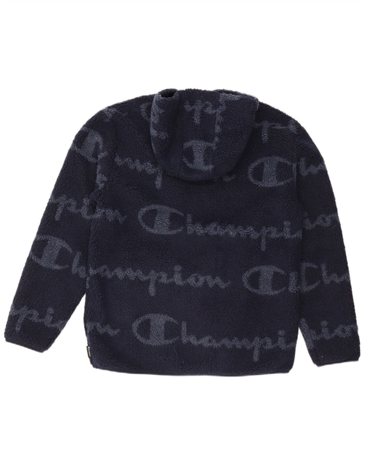 Champion Mens Graphic Hooded Fleece Jumper Medium Navy Blue Polyester