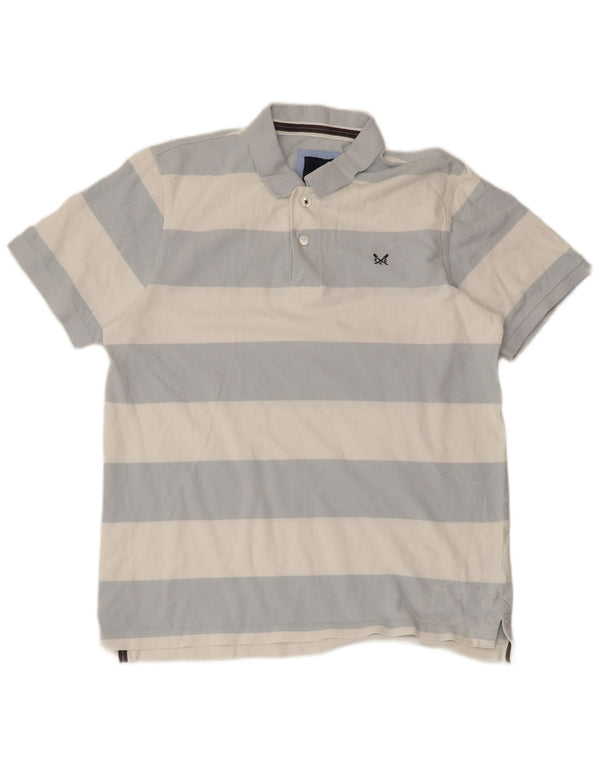 CREW CLOTHING Mens Polo Shirt Large Blue Striped Cotton