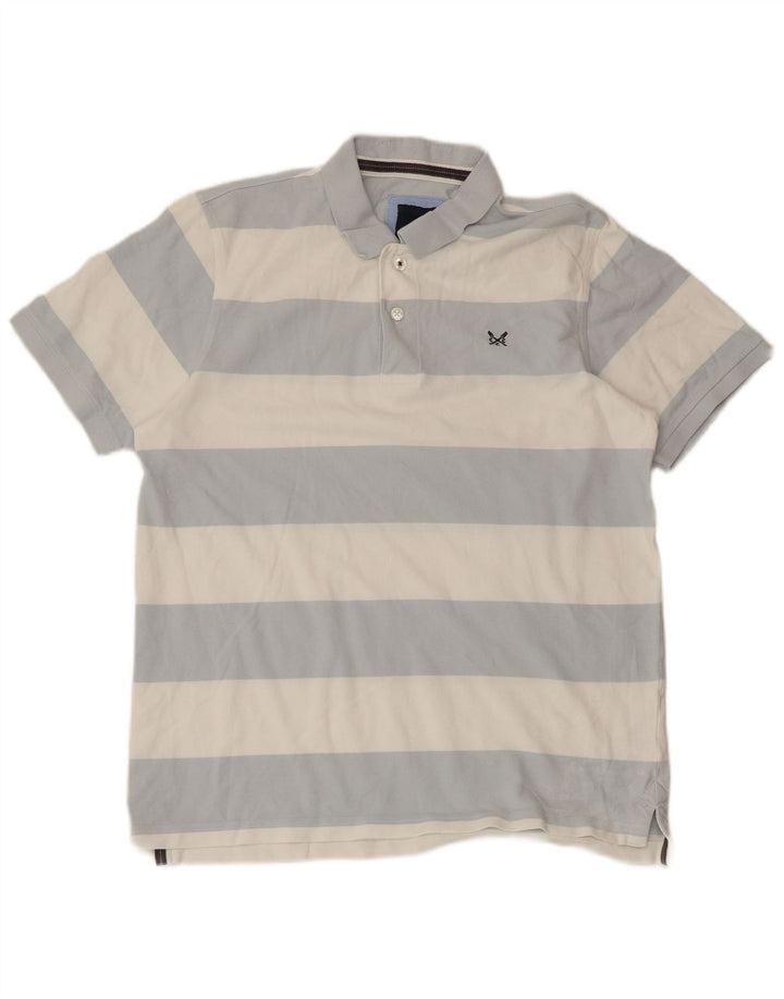 CREW CLOTHING Mens Polo Shirt Large Blue Striped Cotton