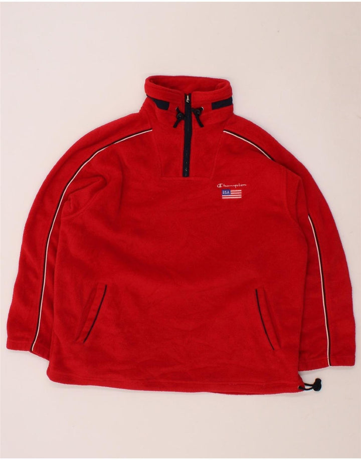 CHAMPION Boys Zip Neck Fleece Jumper 11-12 Years Red Polyester Vintage Champion and Second-Hand Champion from Messina Hembry 