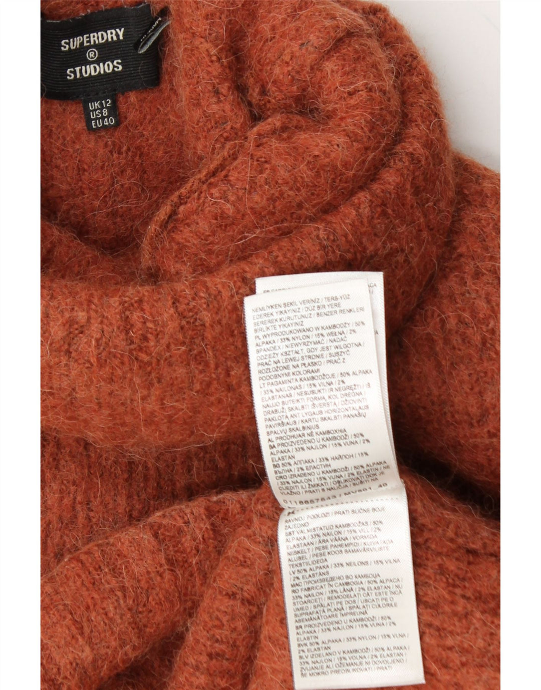 SUPERDRY Womens Crop Roll Neck Jumper Sweater UK 12 Medium Brown