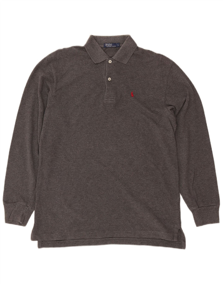 POLO RALPH LAUREN Mens Long Sleeve Polo Shirt Large Grey Cotton