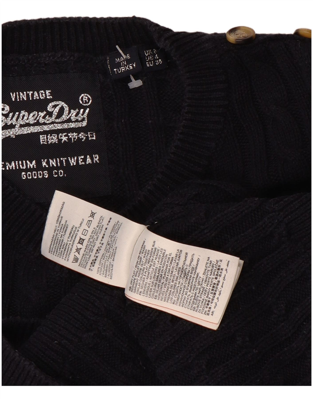 SUPERDRY Womens Crew Neck Jumper Sweater UK 8 Small  Navy Blue Cotton