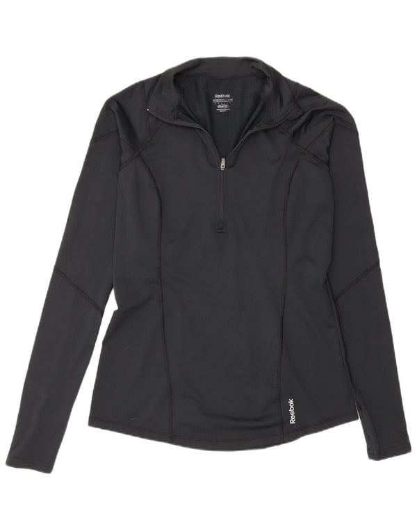 Reebok Womens Zip Neck Pullover Tracksuit Top UK 12 Medium Black Polyester
