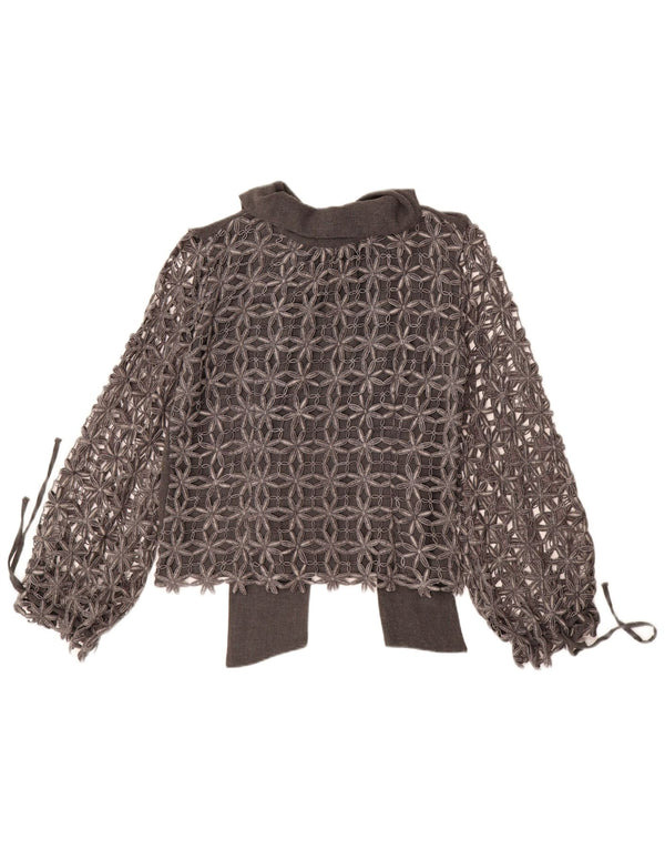 Naracamicie Womens Front Tie Blouse Top UK 16 Large Grey Floral Polyester