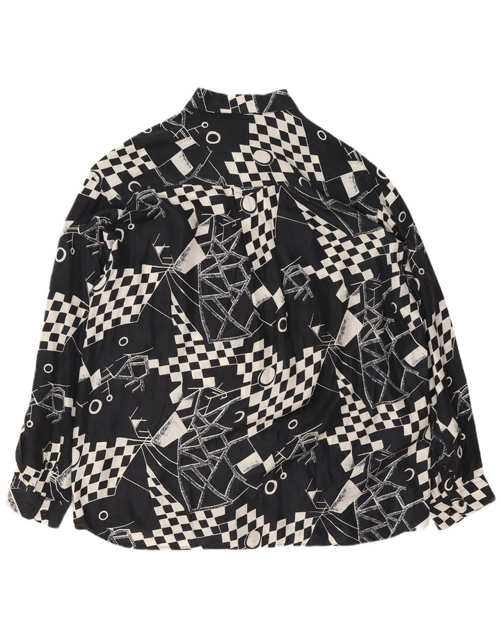 VINTAGE Mens Shirt XL Black Geometric Silk
