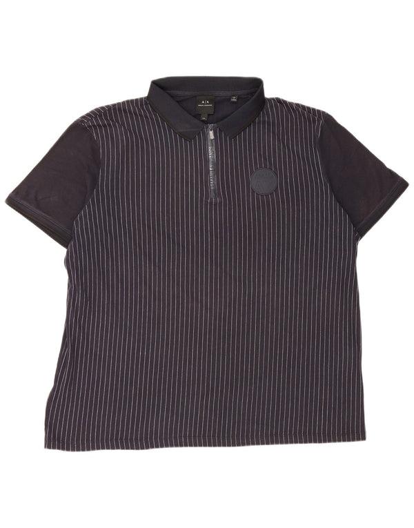 Armani Exchange Mens Polo Shirt 2XL Navy Blue Striped