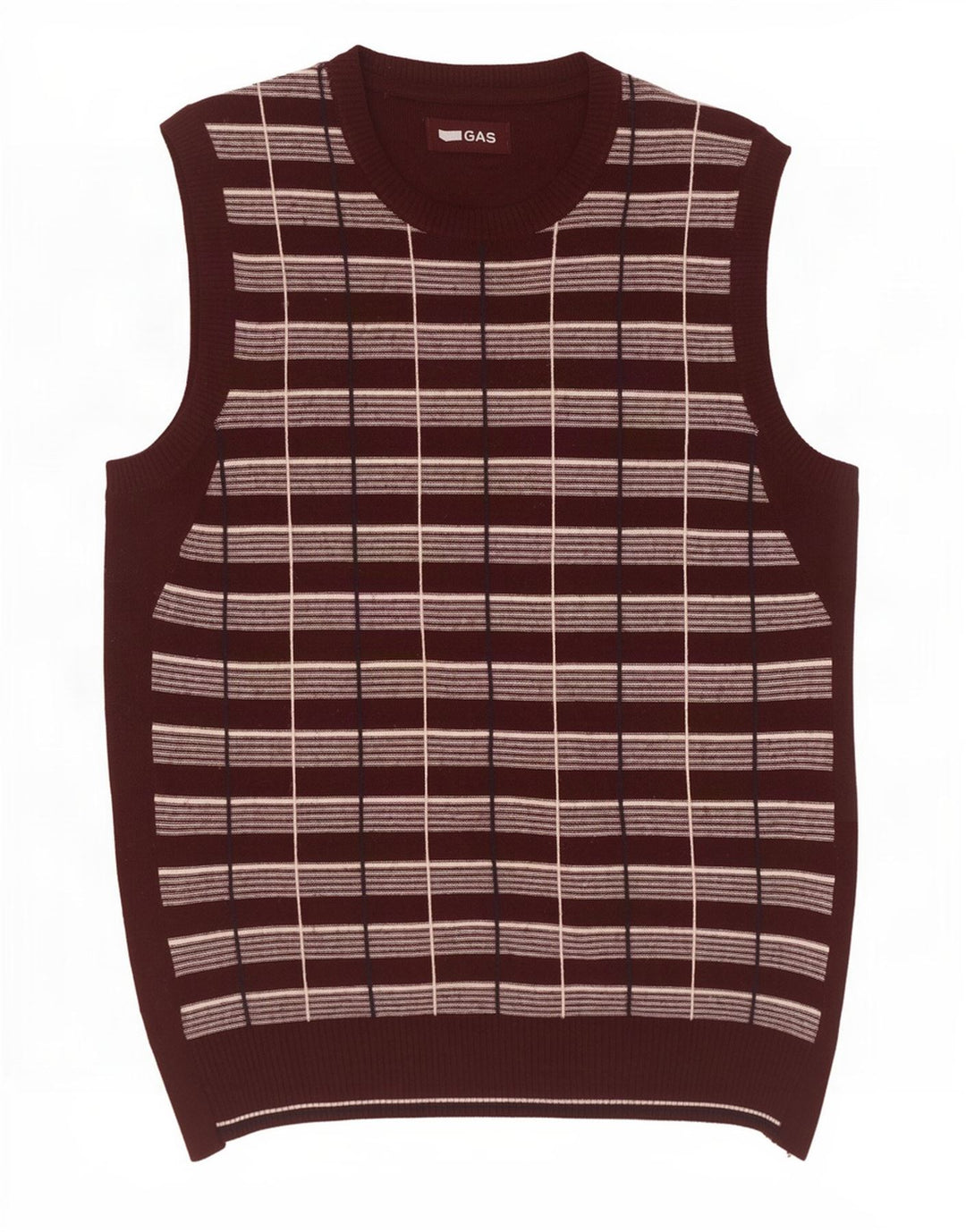 Gas Mens Vest Tank Top Medium Brown Check