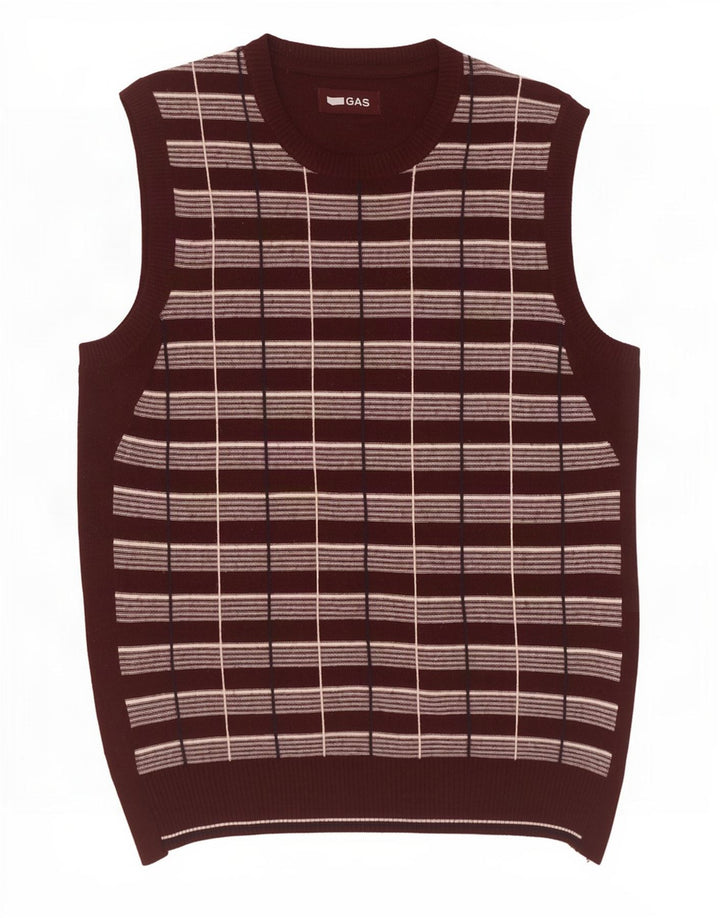 Gas Mens Vest Tank Top Medium Brown Check