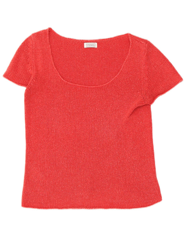 Stefanel Womens Crop Short Sleeve Boat Neck Jumper Sweater UK 12 Medium Red