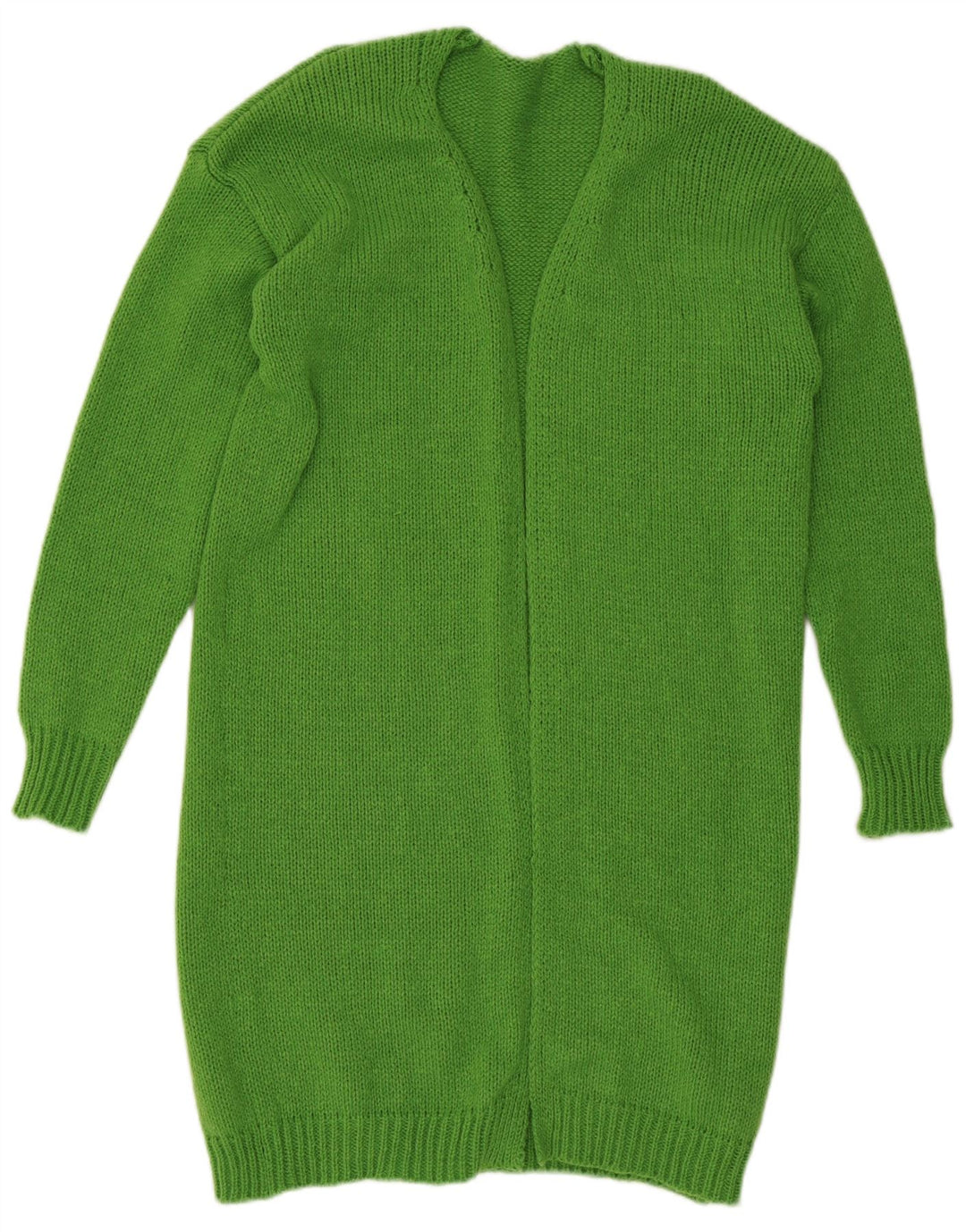 Vintage Womens Longline Open Cardigan Sweater UK 14 Medium Green Polyester