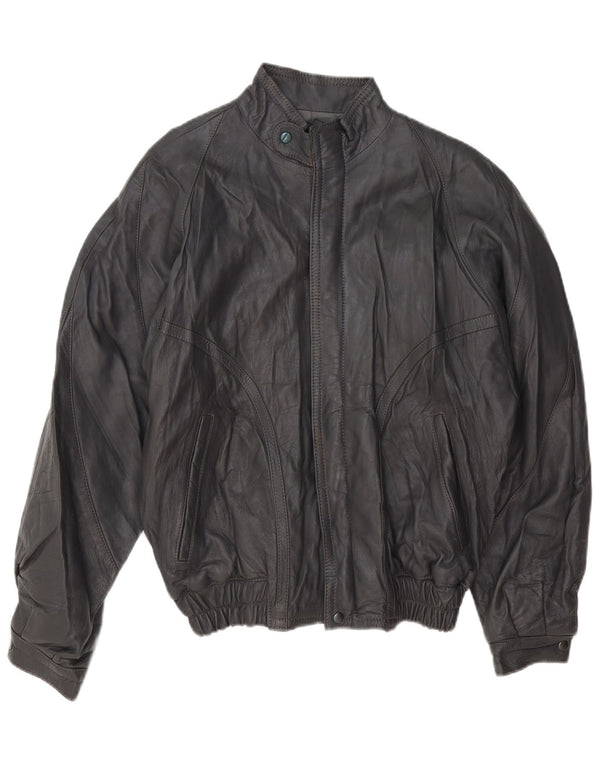 VINTAGE Mens Leather Jacket UK 40 Large Grey Leather