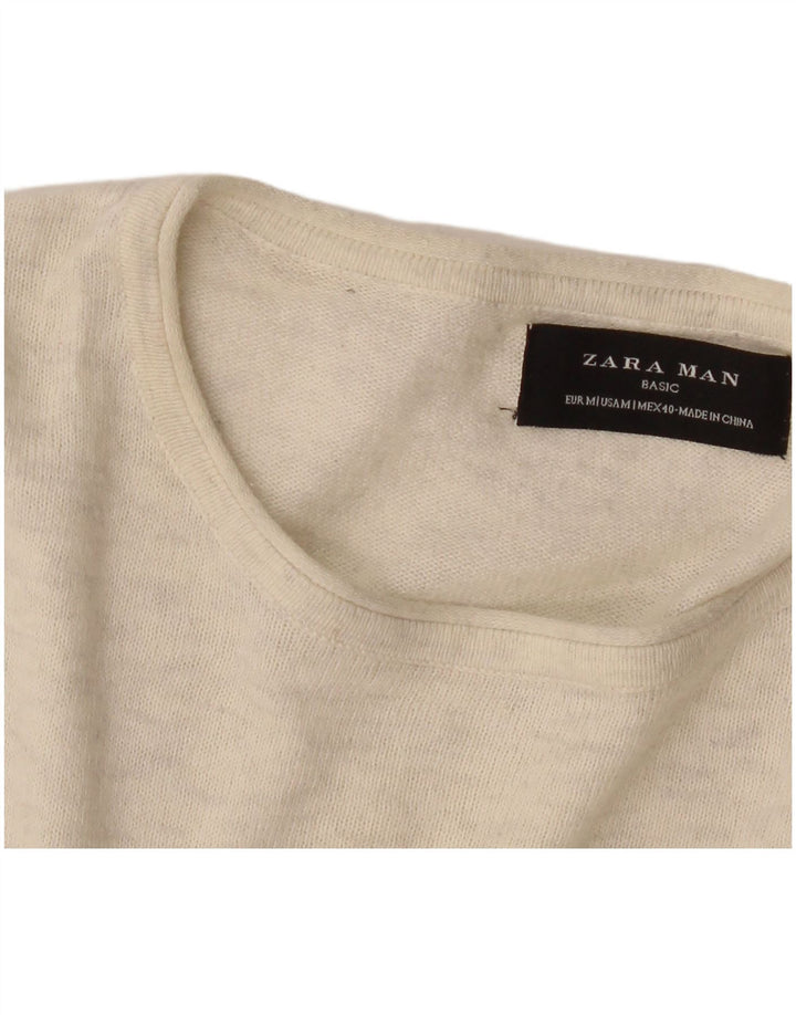 Zara Mens Boat Neck Jumper Sweater Medium Beige Flecked