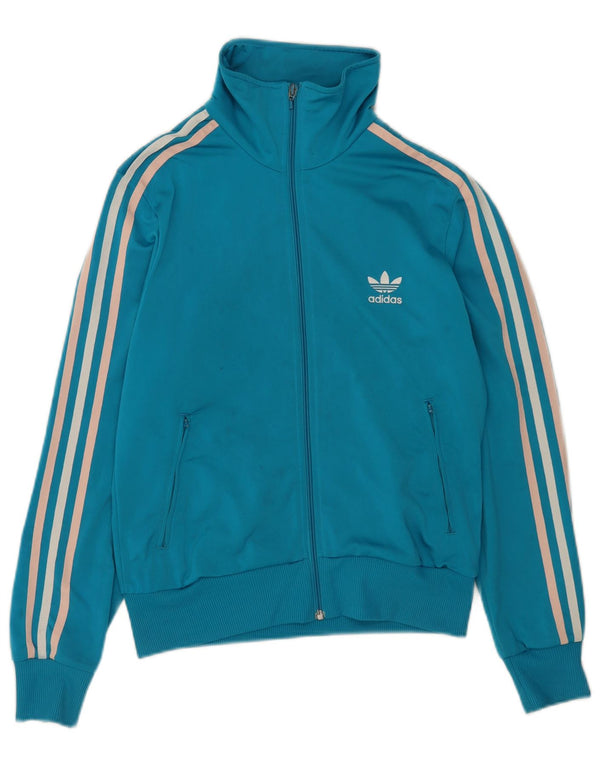 Adidas Womens Graphic Tracksuit Top Jacket UK 16 Large Blue Polyester