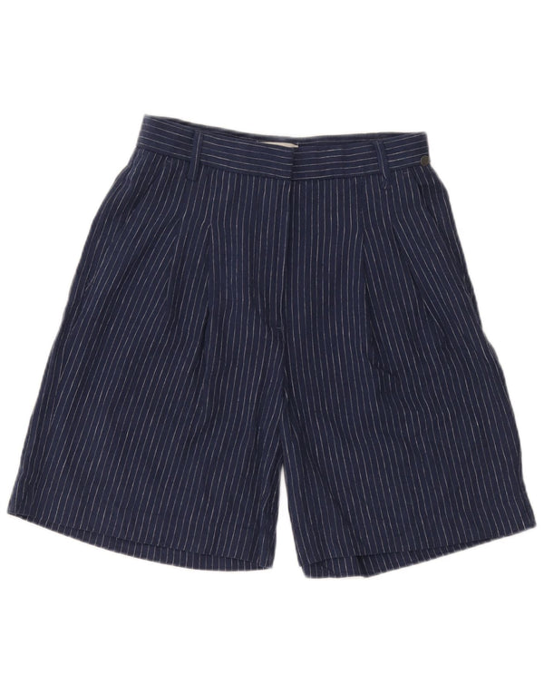 Carrera Womens Pegged Chino Shorts W29 Medium Navy Blue Pinstripe Linen