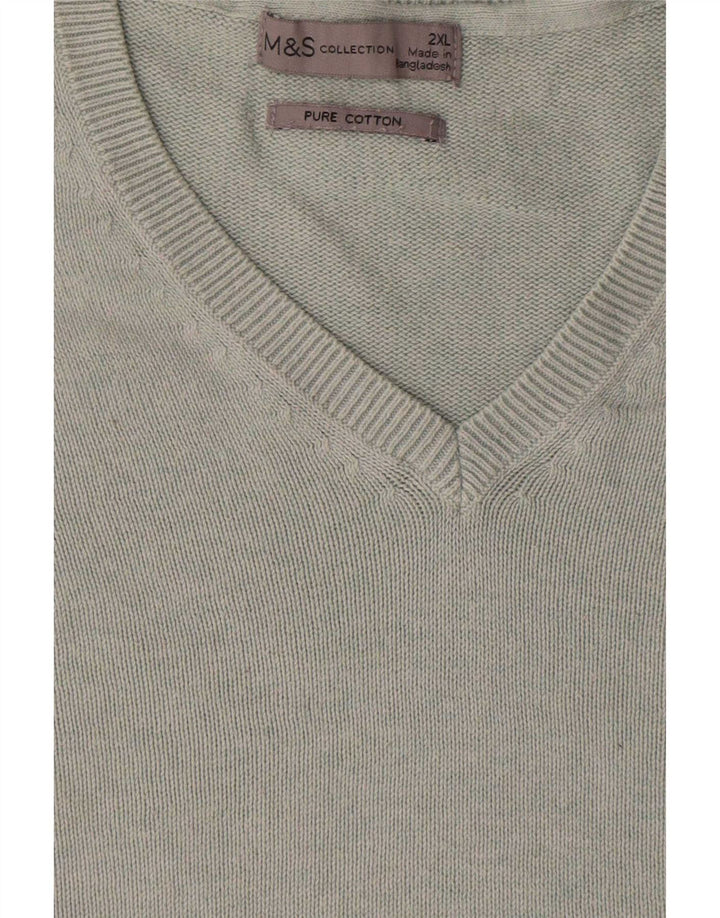 Marks & Spencer Mens V-Neck Jumper Sweater 2XL Grey Cotton