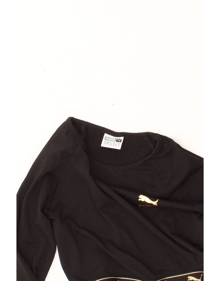 PUMA Womens Graphic Crop Sweatshirt Jumper UK 8 Small  Black Vintage Puma and Second-Hand Puma from Messina Hembry 